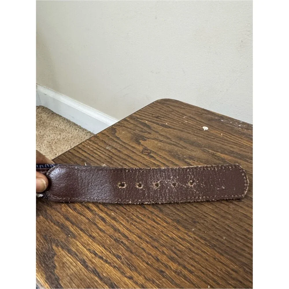 Men's Navy Braided Leather-Trim Brass Buckle Belt size 42 Nautical Preppy Summer